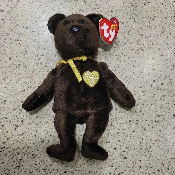 TY Beanie Baby - 2003 SIGNATURE BEAR (8.5 inch) Stuffed Animal Toy Brown Gold - Picture 1 of 8